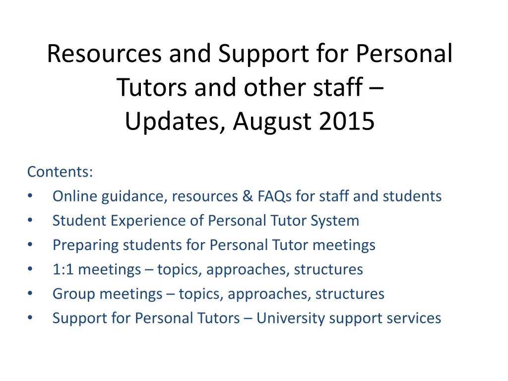 resources and support for personal tutors n.w