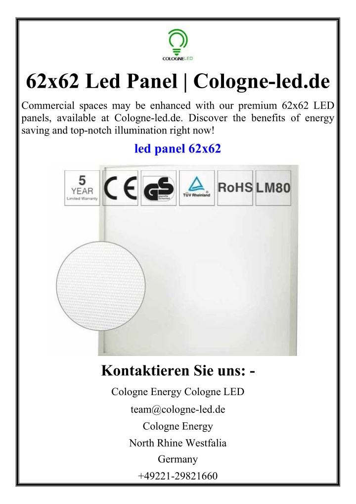 62x62 led panel cologne led de n.w