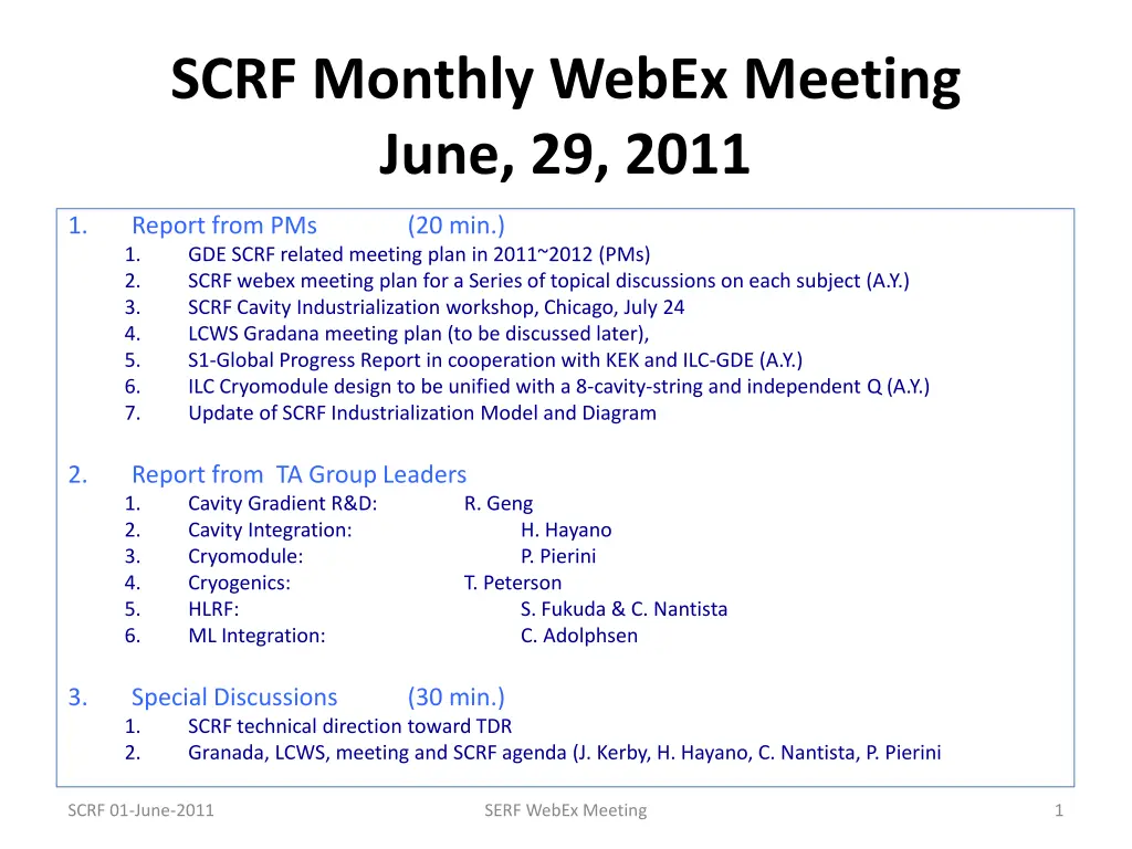 scrf monthly webex meeting june 29 2011 n.w