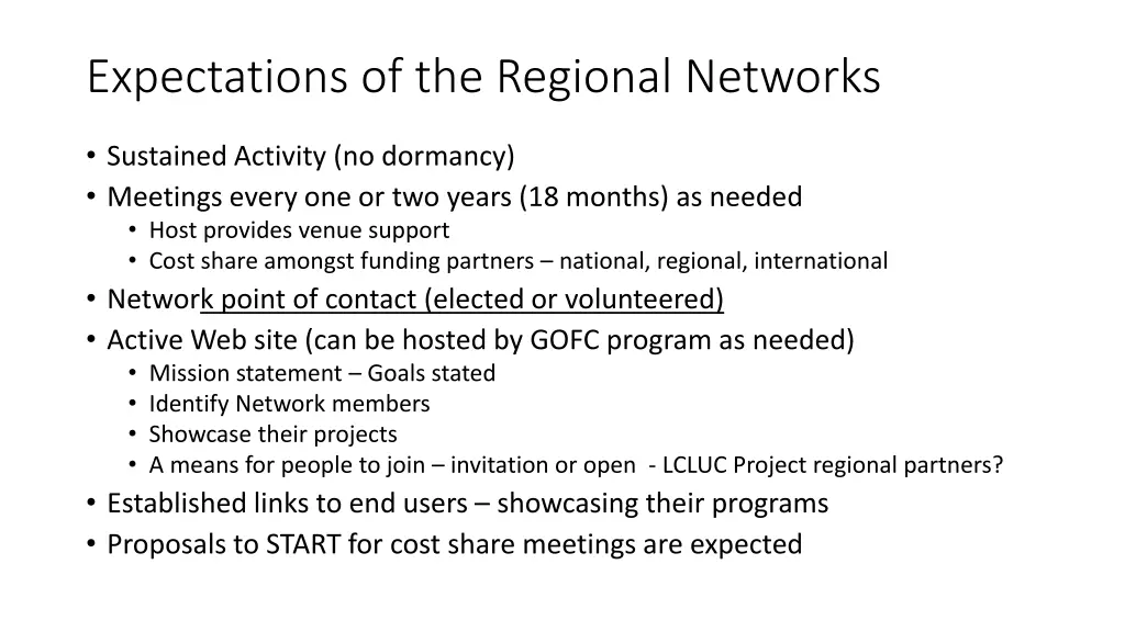 expectations of the regional networks n.w