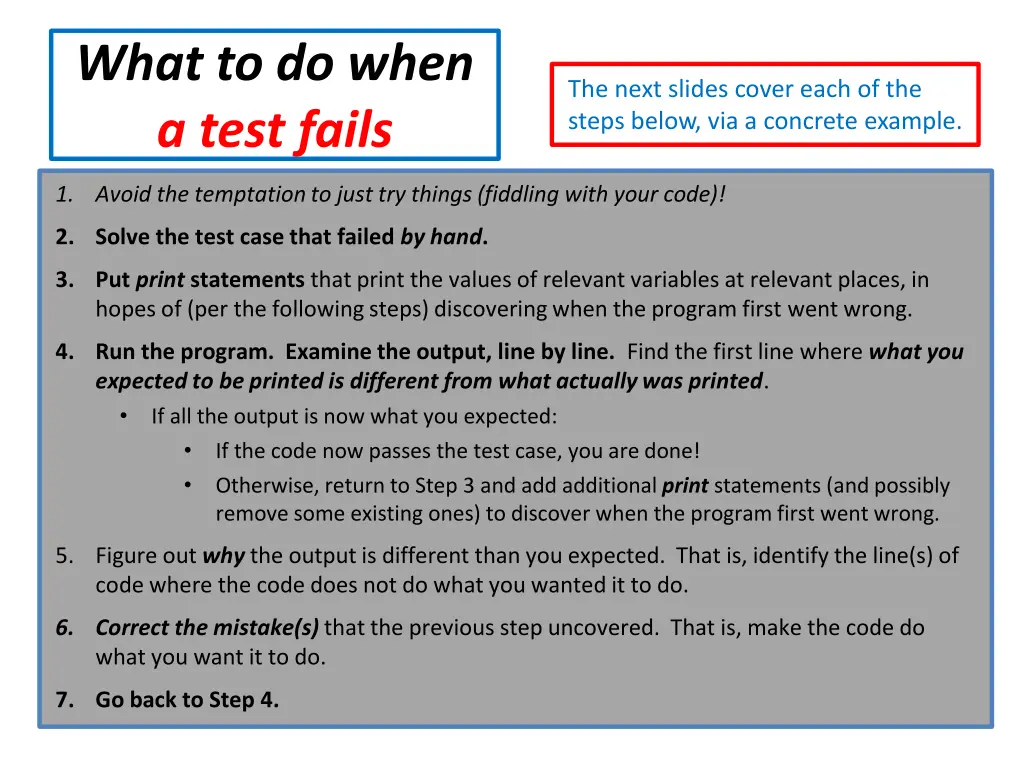 what to do when a test fails n.w