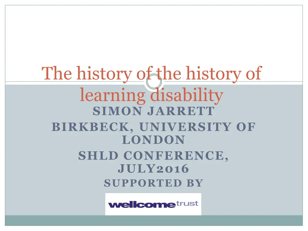 the history of the history of learning disability n.w