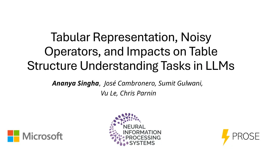 tabular representation noisy operators n.w