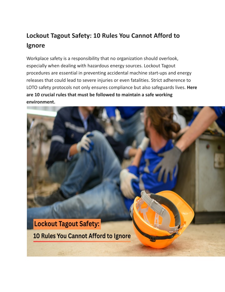 lockout tagout safety 10 rules you cannot afford n.w