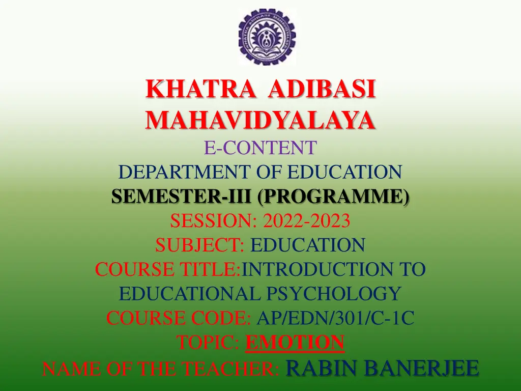 khatra adibasi mahavidyalaya e content department n.w