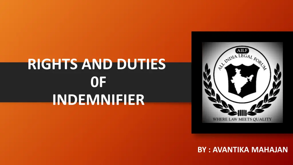 rights and duties 0f indemnifier n.w