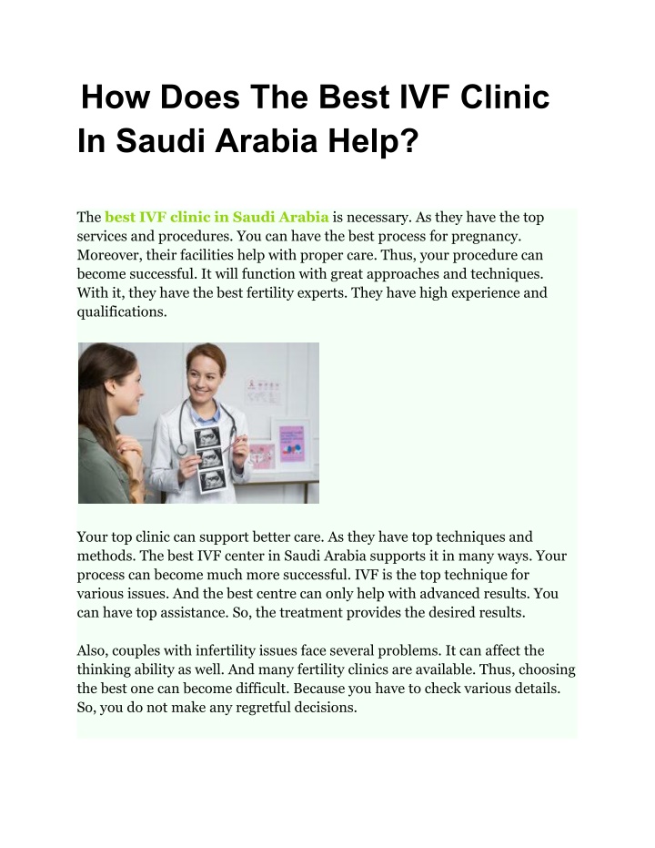 how does the best ivf clinic in saudi arabia help n.w