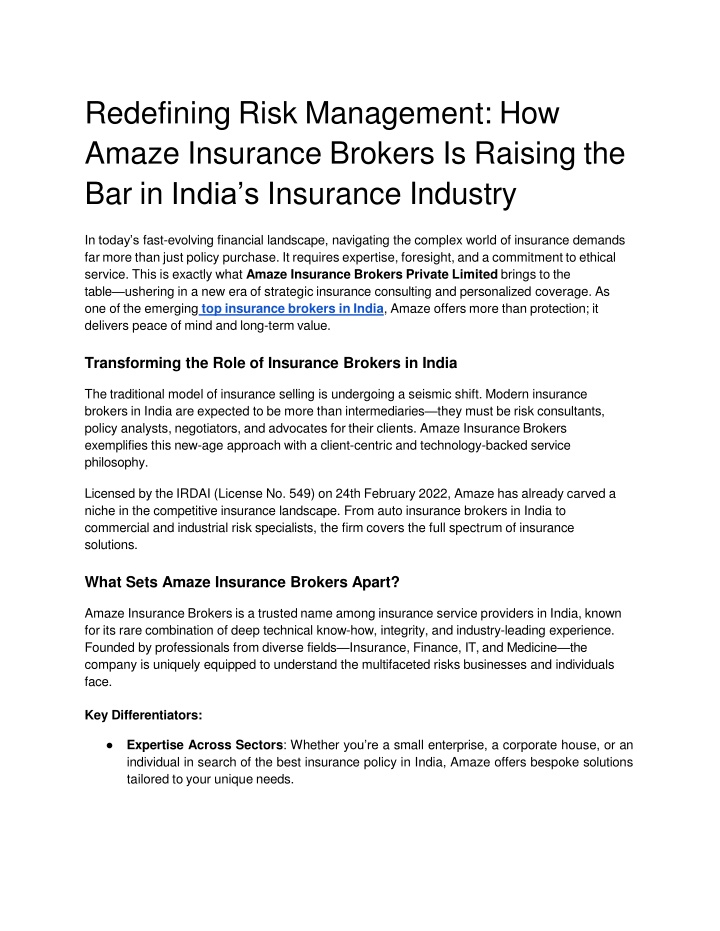 Redefining Risk Management_ How Amaze Insurance Brokers Is Raising the Bar in India’s Insurance Industry