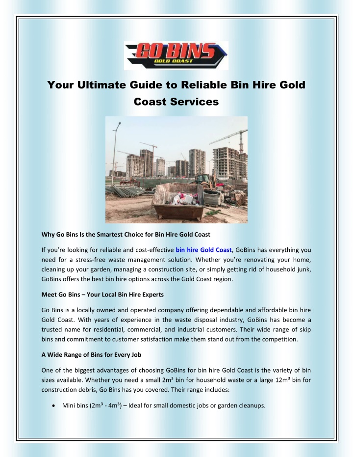 your ultimate guide to reliable bin hire gold n.w