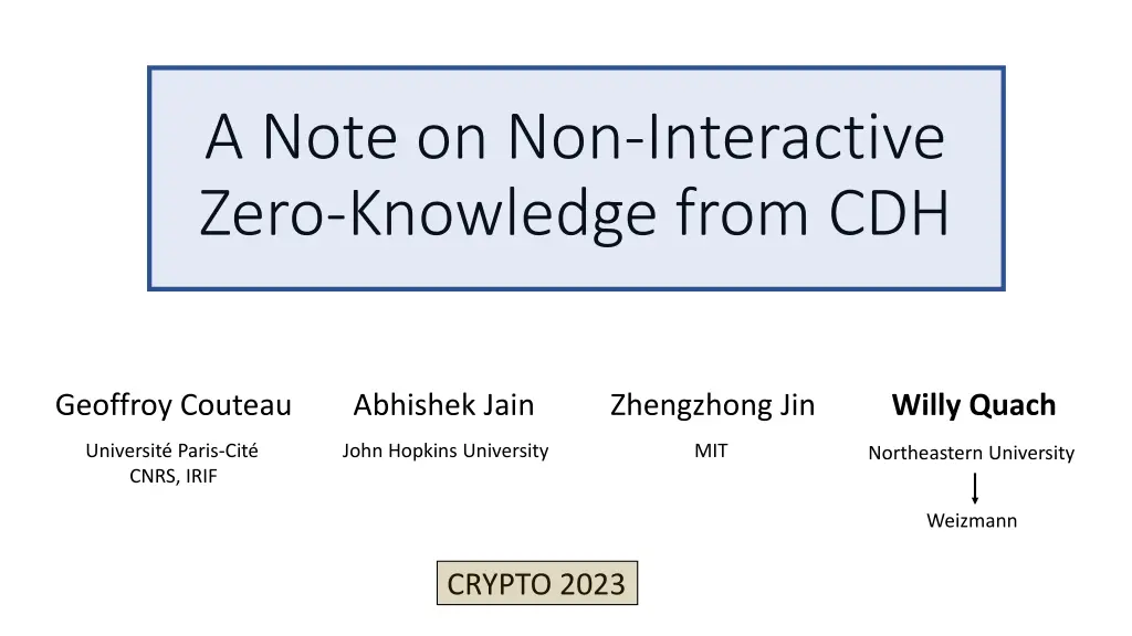 a note on non interactive zero knowledge from cdh n.w
