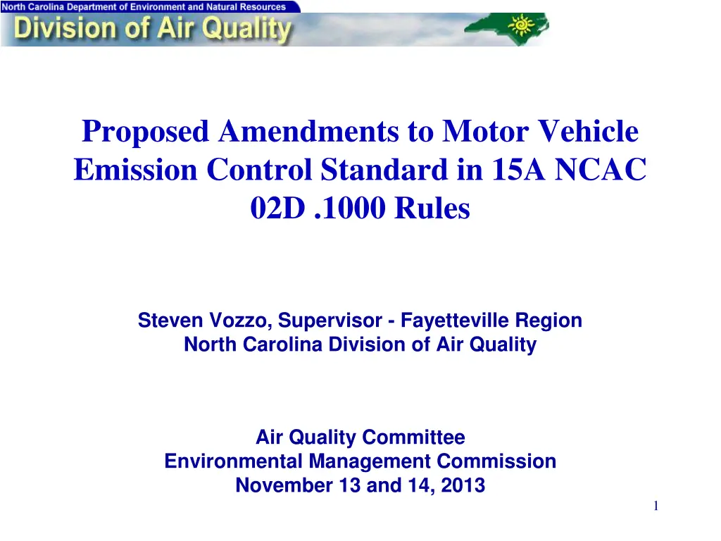 proposed amendments to motor vehicle emission n.w