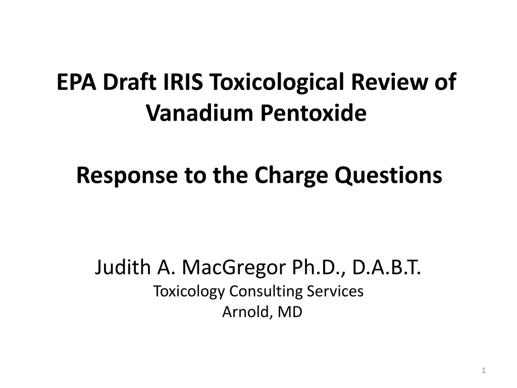 epa draft iris toxicological review of vanadium n.w