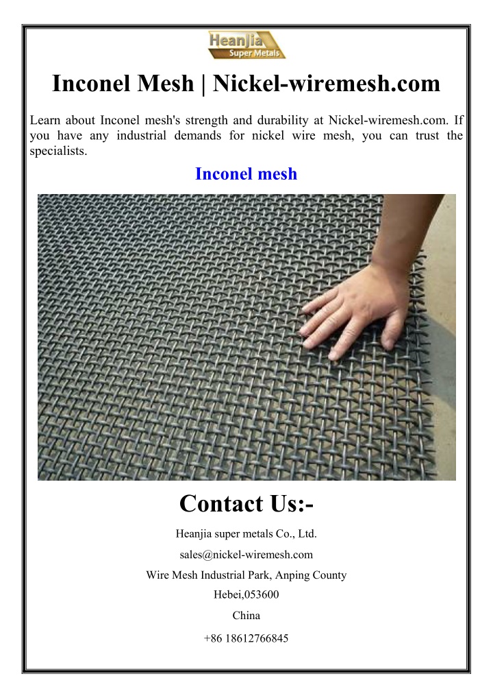 inconel mesh nickel wiremesh com n.w