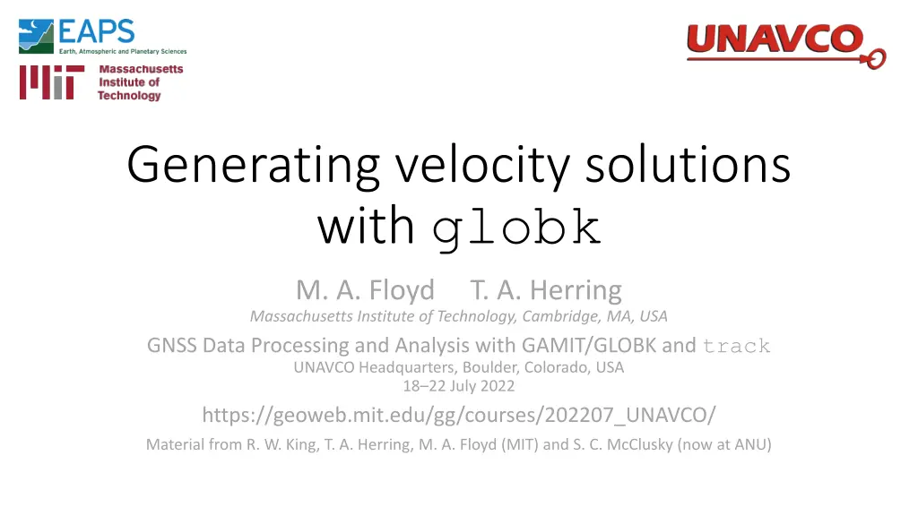 generating velocity solutions with globk n.w