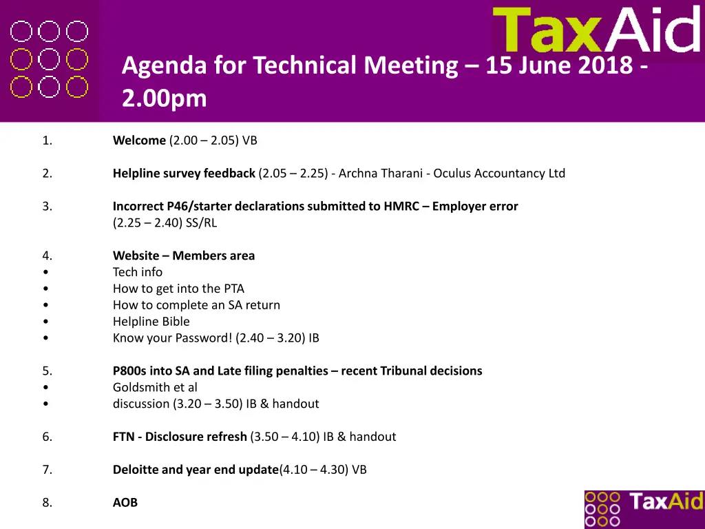 agenda for technical meeting 15 june 2018 2 00pm n.w