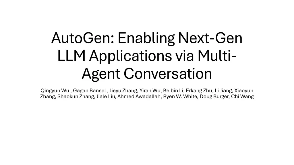 autogen enabling next gen llm applications n.w