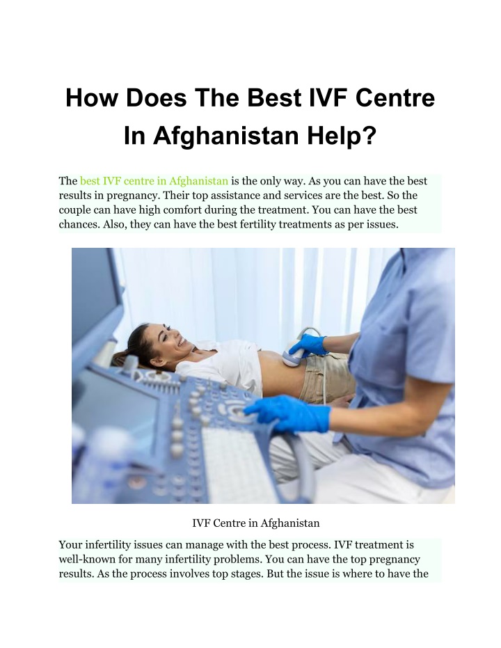how does the best ivf centre in afghanistan help n.w