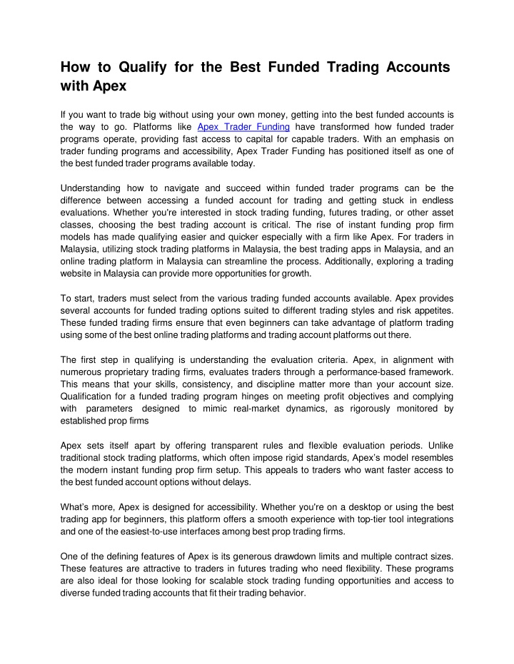 How to Qualify for the Best Funded Trading Accounts with Apex