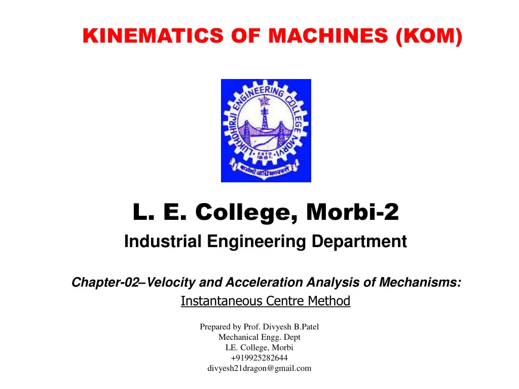 kinematics of machines kom n.w