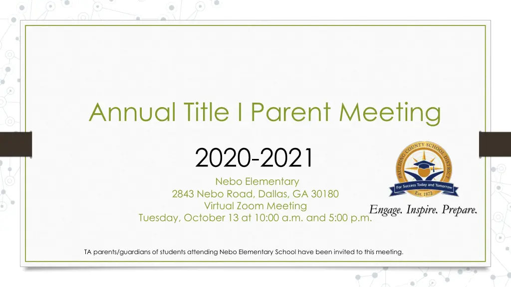 annual title i parent meeting n.w