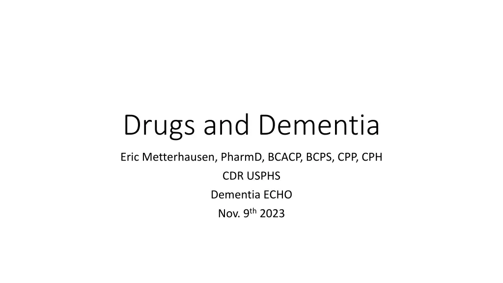 drugs and dementia n.w