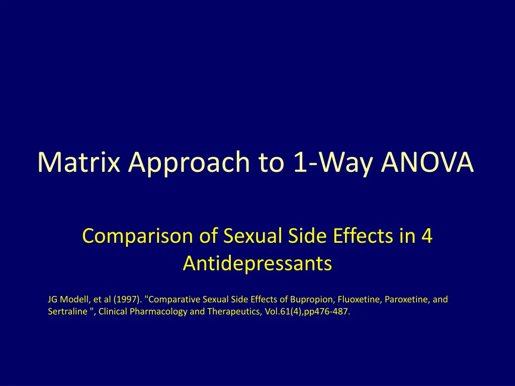 matrix approach to 1 way anova n.w