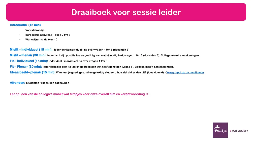 draaiboek voor sessie leider n.w