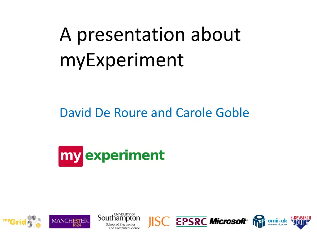 a presentation about myexperiment n.w