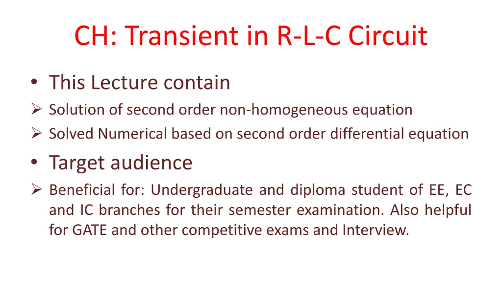 ch transient in r l c circuit n.w