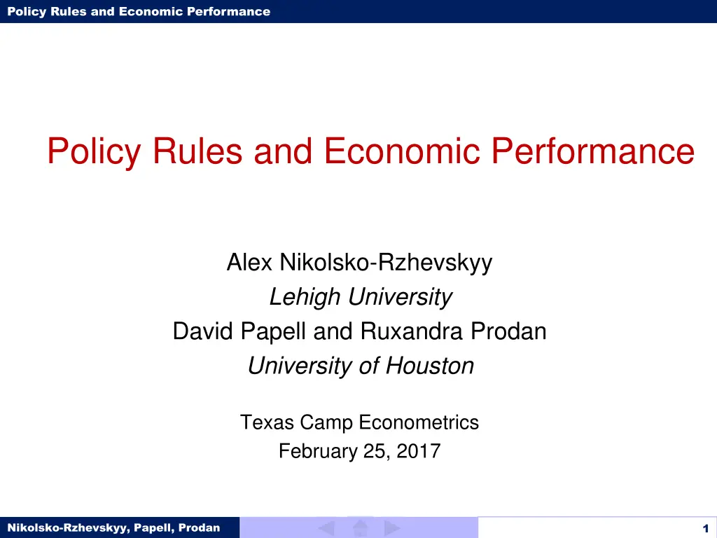 policy rules and economic performance n.w