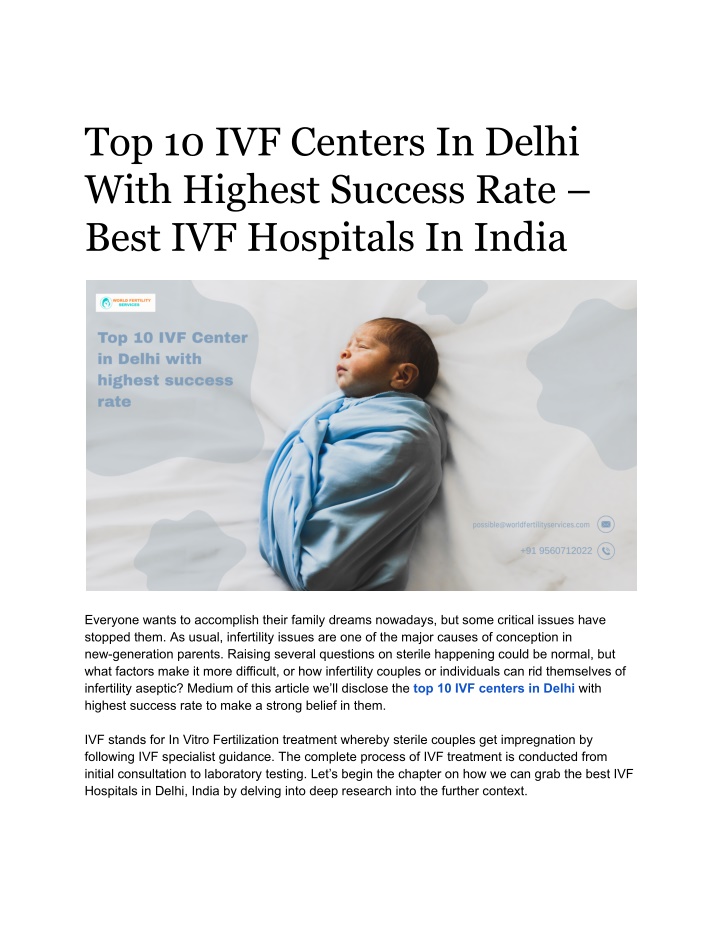 top 10 ivf centers in delhi with highest success n.w