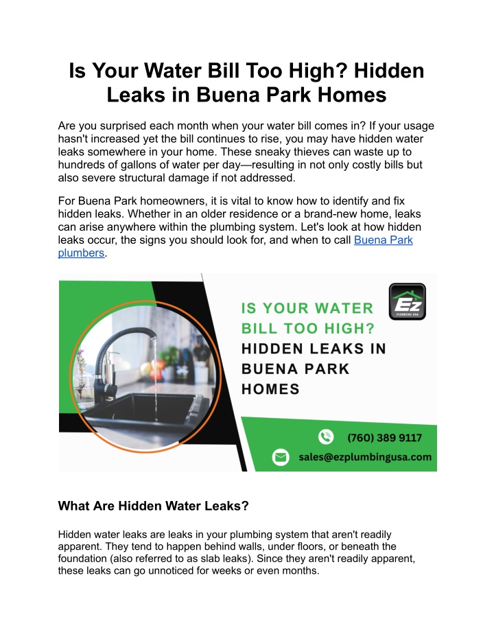 is your water bill too high hidden leaks in buena n.w
