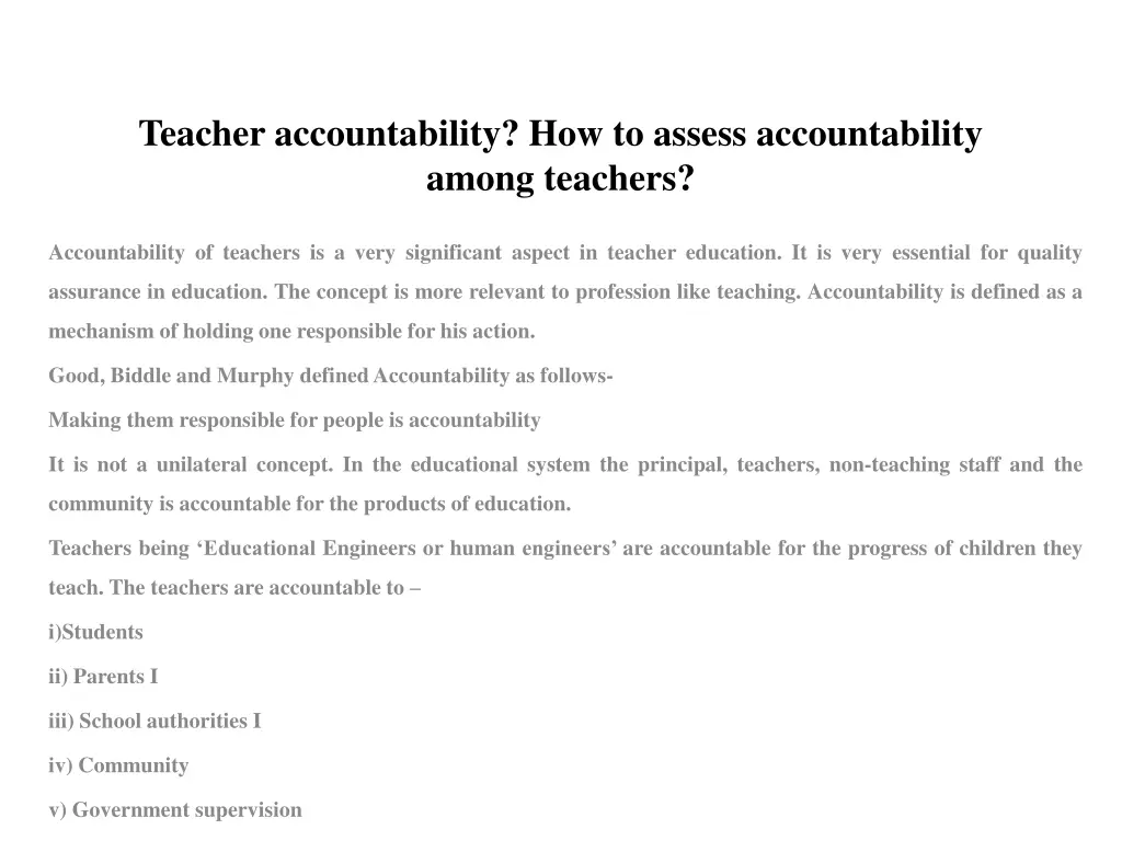 teacher accountability how to assess n.w