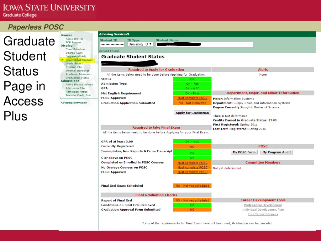 paperless posc graduate student status page n.w