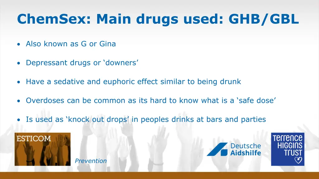 chemsex main drugs used ghb gbl n.w