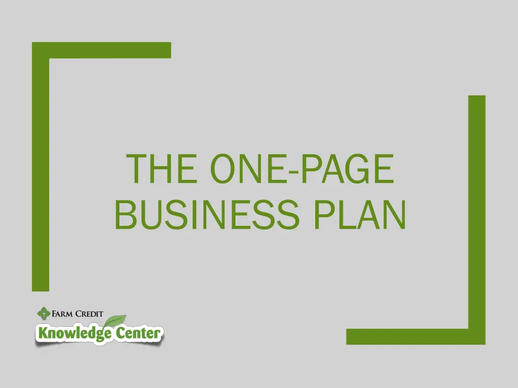 the one page business plan n.w
