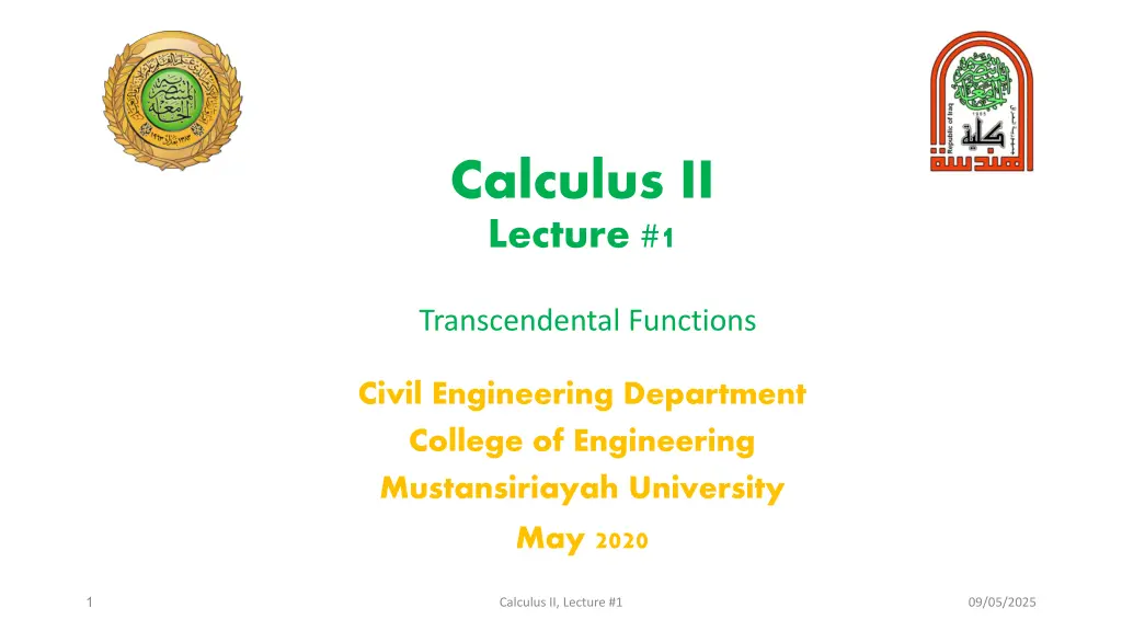 calculus ii lecture 1 n.w