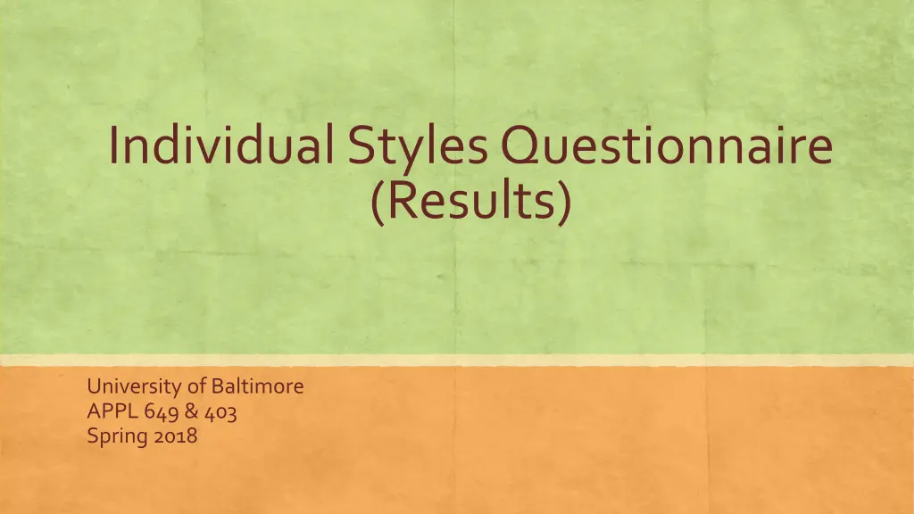 individual styles questionnaire results n.w