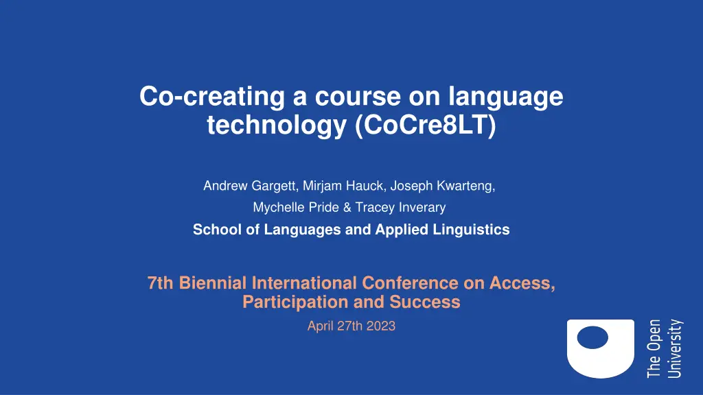 co creating a course on language technology n.w
