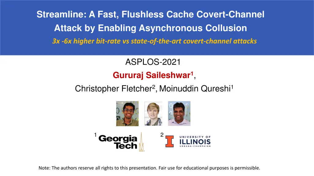 streamline a fast flushless cache covert channel n.w