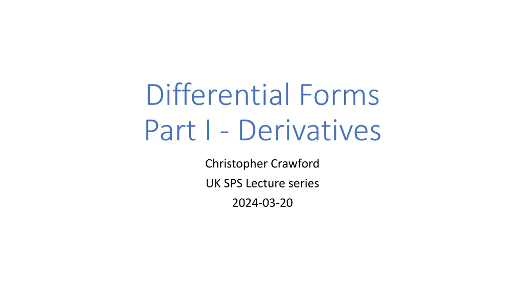 differential forms part i derivatives n.w