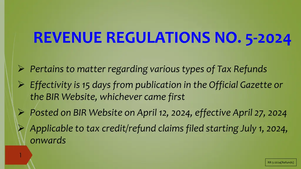 revenue regulations no 5 2024 n.w
