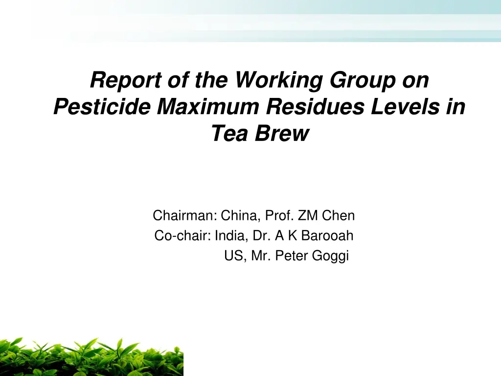 report of the working group on pesticide maximum n.w
