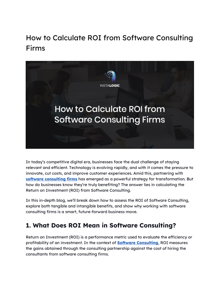 how to calculate roi from software consulting n.w