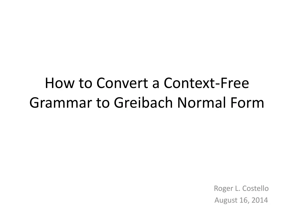 how to convert a context free grammar to greibach n.w