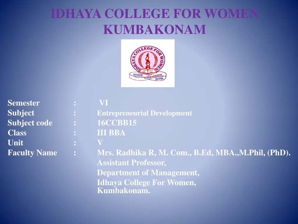idhaya college for women kumbakonam n.w