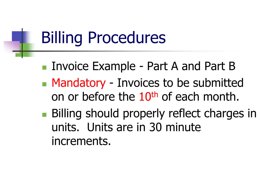 billing procedures n.w