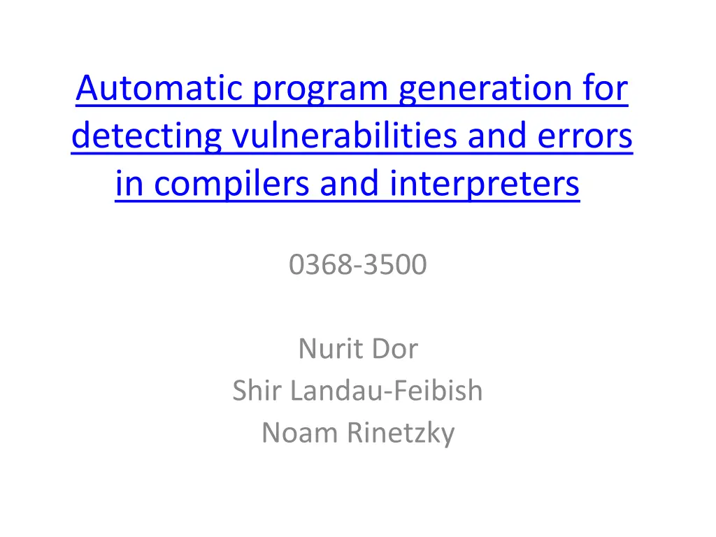 automatic program generation for detecting n.w