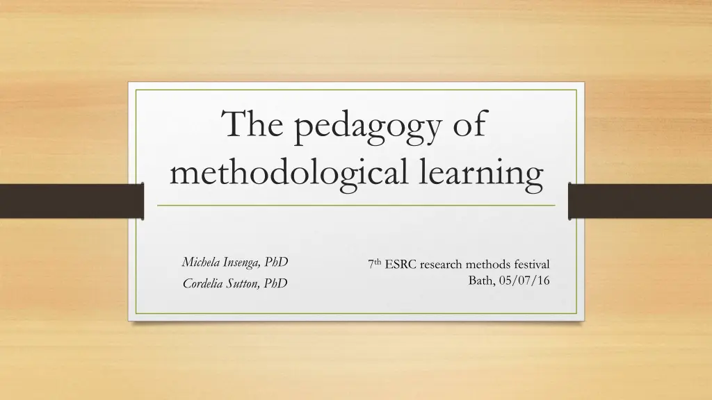 the pedagogy of methodological learning n.w