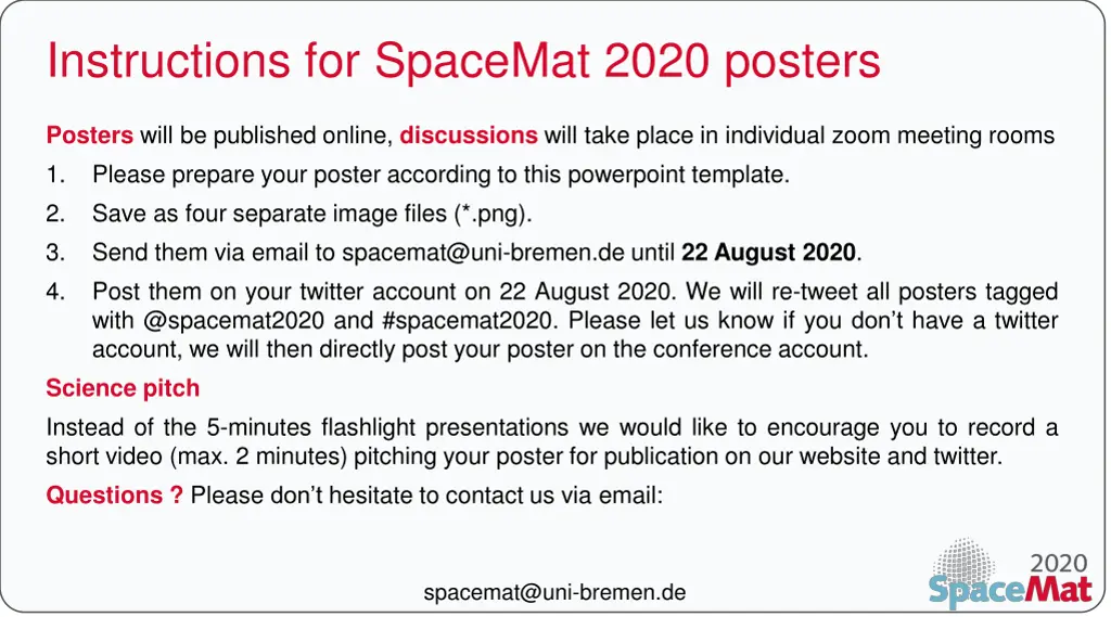 instructions for spacemat 2020 posters n.w
